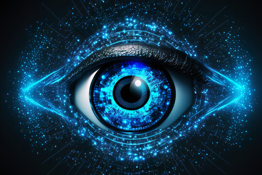 Retina scanner presented with the help of blue and green eyes. Cyber security procedures in the field of identification in cyberspace are improving more and more. The image was created with AI.