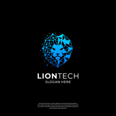 Lion tech logo with abstract connection symbol for technology