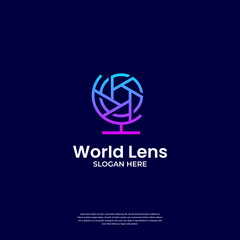 Modern photography logo combine lens and globe logo template