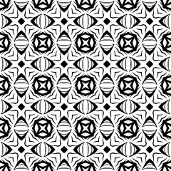 Vector pattern in geometric ornamental style. Black and white color. Simple geo all over print block for apparel textile, ladies dress, fashion garment, digital wall paper.