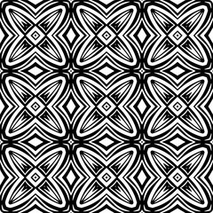 Vector pattern in geometric ornamental style. Black and white color. Simple geo all over print block for apparel textile, ladies dress, fashion garment, digital wall paper.