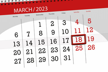 Calendar 2023, deadline, day, month, page, organizer, date, march, saturday, number 18