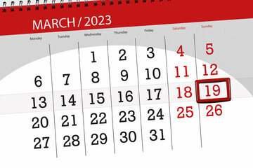 Calendar 2023, deadline, day, month, page, organizer, date, march, sunday, number 19