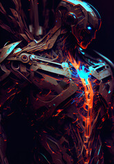 Fototapeta premium Robot with high-tech armour - Generative AI illustration