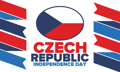 Czech Republic Independence Day. National happy holiday, celebrated annual in October 28. Czech Republic flag. Red and blue colors. Patriotic elements. Poster, banner, background. Vector illustration