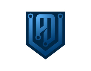security technology logo monogram blue metal shield icon illustration style Designs templates