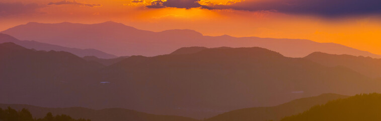 Mountains on sunset banner