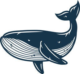 Floating ocean humpback whale, marine nautical illustration for design