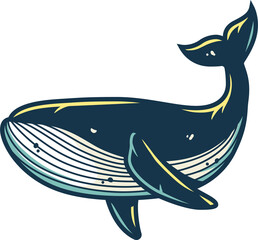 Floating ocean humpback whale, marine nautical illustration for design
