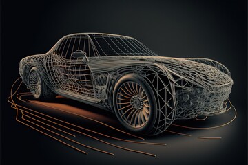 Fototapeta na wymiar Wireframe car concept on the road in high resolution for building car, new model design, innovation, future, technology development, science, improvement, wallpaper, muscle car. AI