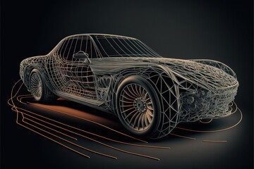 Naklejka premium Wireframe car concept on the road in high resolution for building car, new model design, innovation, future, technology development, science, improvement, wallpaper, muscle car. AI