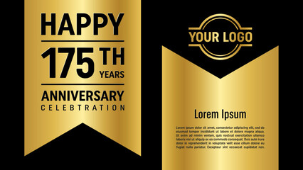175th anniversary template design concept with golden ribbon. Vector Template illustration