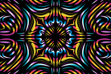 Beautiful colourful gradient flowers line art of traditional abstract symbol batik dayak ornament design template elements
