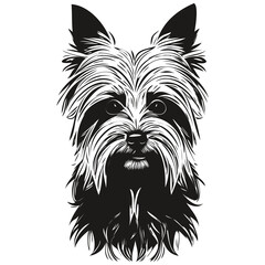 Yorkshire Terrier dog hand drawn line art vector drawing black and white logo pets illustration