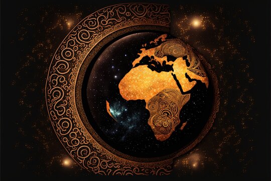 Circle with africa map, Black History Month. Generative AI