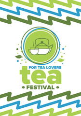 Tea Festival. For tea lovers. Event for professionals in the tea industry. Tea ceremony. Delicious leaf tea. Cafes and restaurants. Trainings for baristas from staff schools. Creative Illustration