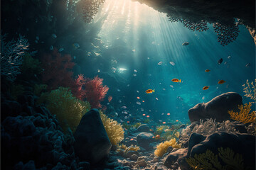 Fototapeta premium underwater scene with reef, Generative AI