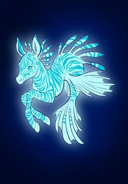mythical glowing cute creature on dark background