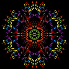 Beautiful colourful gradient flowers line art of traditional abstract symbol batik dayak ornament design template elements
