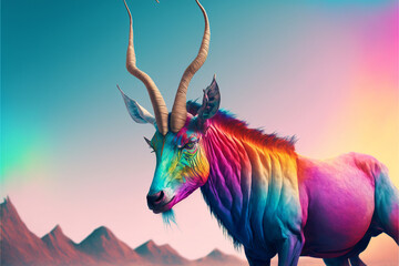 Fototapeta na wymiar Impala, Rainbow, Generative AI, Illustration