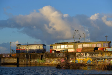 Obraz premium train in the port of Amsterdam