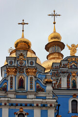 View of the St. Michael Golden-Domed Monastery. Kyiv, Ukraine. Built in the Middle Ages. The exterior was rebuilt in the Ukrainian Baroque in the 18 century while the interior remained Byzantine style