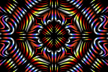 Beautiful colourful gradient flowers line art of traditional abstract symbol batik dayak ornament design template elements
