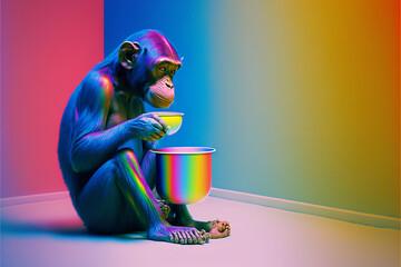 Monkey, , Rainbow, Generative AI, Illustration 