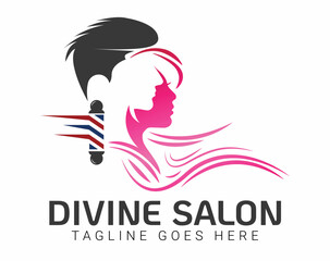 Unisex hair and beauty salon logo design. Hairdresser logo. Male and Female logo. Barber shop - Vector illustration editable premium EPS template