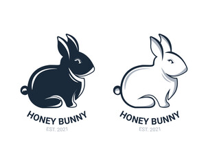 Rabbit Logo. Bunny logo. Line and Flat 2 versions logo design. Isolated on white background. cute animal logo - vector illustration editable template logo design