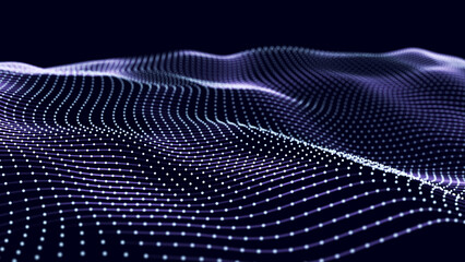 Digital futuristic wave background. The abstract structure of network connection or information ocean. Big data visualization. 3D rendering.