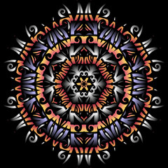 Beautiful colourful gradient flowers line art of traditional abstract symbol batik dayak ornament design template elements
