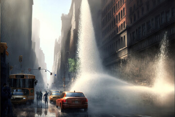 Illustration Of Beautiful Wet City Streets 