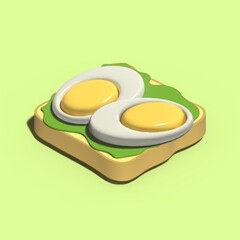 3D illustration sandwich with fried eggs healthy food