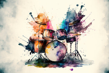 close-up of drums in a aquarelle style, ai generated - obrazy, fototapety, plakaty