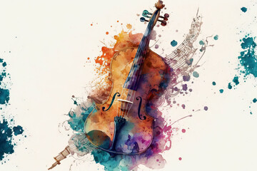 close-up of violin in a aquarelle style, ai generated - obrazy, fototapety, plakaty