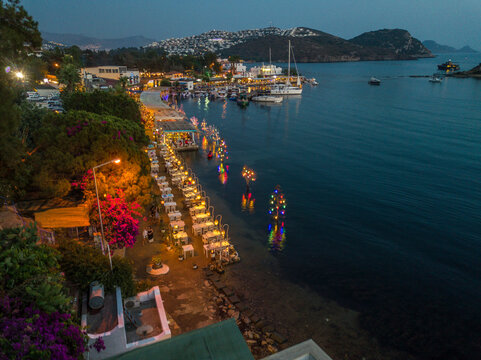 Sunset drone photo of Bodrum Gumusluk beach