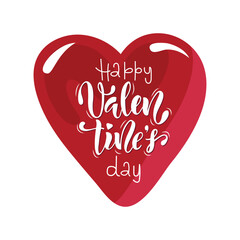 Happy Valentine's Day handwritten text. Hand lettering typography, modern brush ink calligraphy with romantic symbols. Vector colorful illustration. Concept for greeting card, banner, poster, print