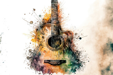 close-up of guitar in a aquarelle style, ai generated