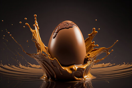 ai generated illustration of a brown chocolate egg in a brown chocolate splash