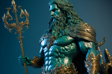 Fototapeta premium greek god poseidon statue illustration made by generative ai