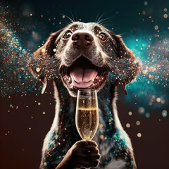 Psia szampańska impreza - obrazy, fototapety, plakaty