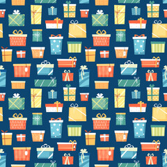 Seamless pattern with holiday gifts. Suitable for wallpaper, wrapping or textile