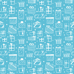 Fototapeta premium Seamless pattern with winter holiday gifts. Suitable for wallpaper, wrapping or textile