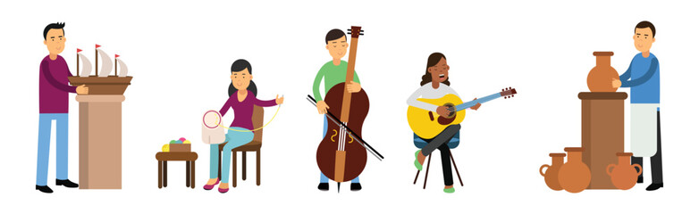 Young Man and Woman Engaged in Hobby and Leisure Activity Vector Set © Happypictures