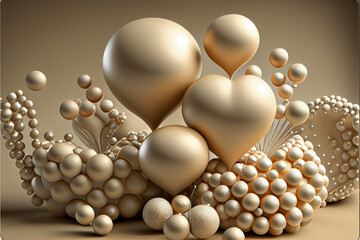 Beige balls, bubbles and hearts  background, Valentine's Day