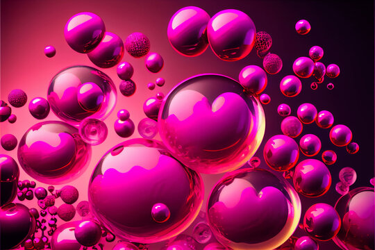 Fuchsia pink balls, bubbles and hearts  background, Valentine's Day