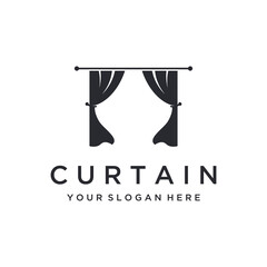 Creative luxury curtain or curtain Logo template design for Theatre, home,hotel and apartment.