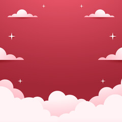 Happy Valentine's day poster or voucher. Beautiful paper cut white clouds with white heart frame on pink background. Vector illustration. Papercut style. Place for text. free space.