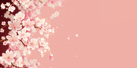 Fototapeta na wymiar Cherry blossoms floral background in full bloom with copy space, generative ai